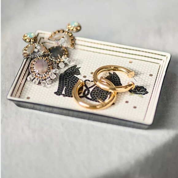 Anthropologie Bistro Tile Vanity Tray Cat Halloween NEW - Picture 2 of 10